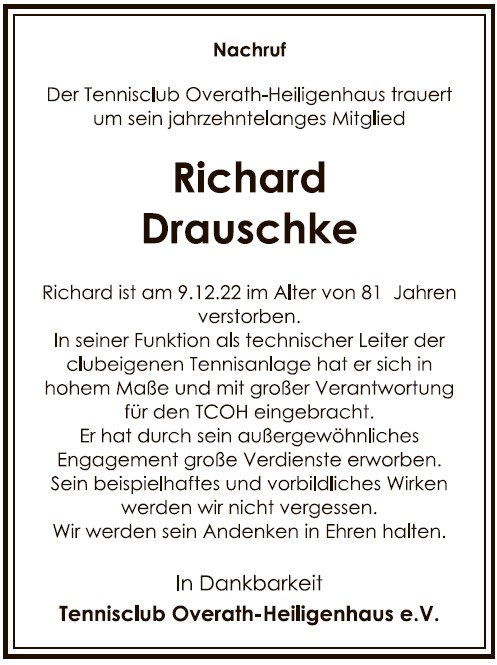 Nachruf Richard Drauschke